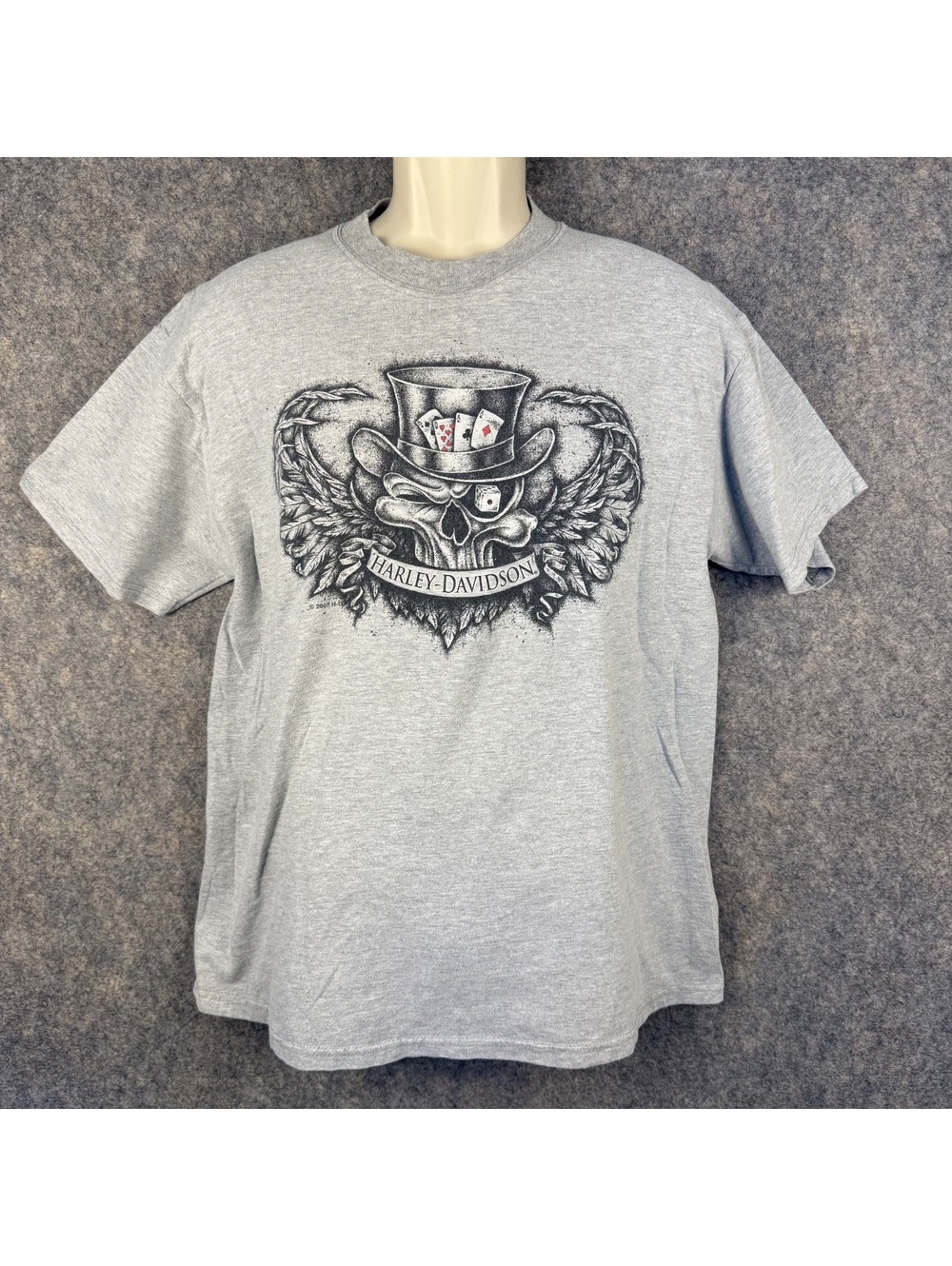 Harley Davidson Columbia, SC Shirt Gray Skull Hat Dead Man’s Hand Men Large 789